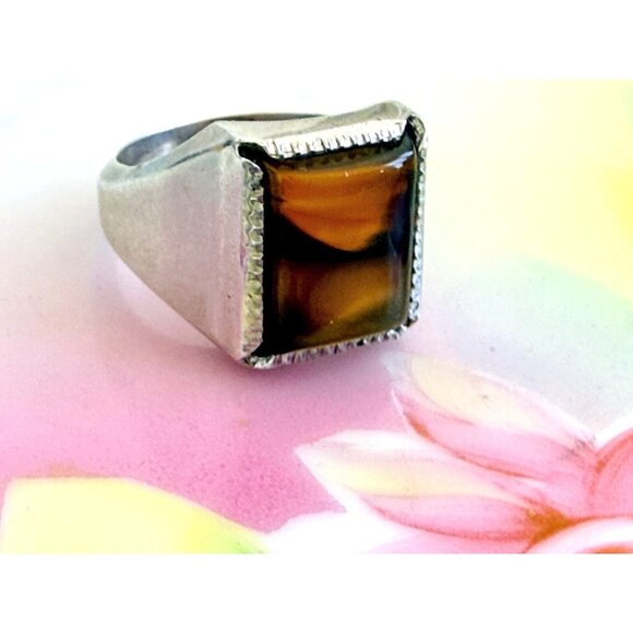 Vintage 60s Wallace Mfg Sterling Silver Ring Banded Picture Agate Size 6 - Picture 4 of 10